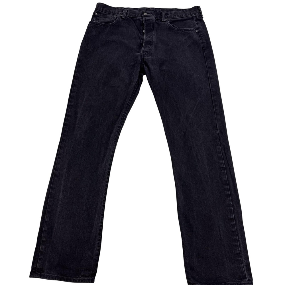 Levis 501 Jeans Mens 38 Black Dark Wash Straight Leg Button Fly Denim 38x34